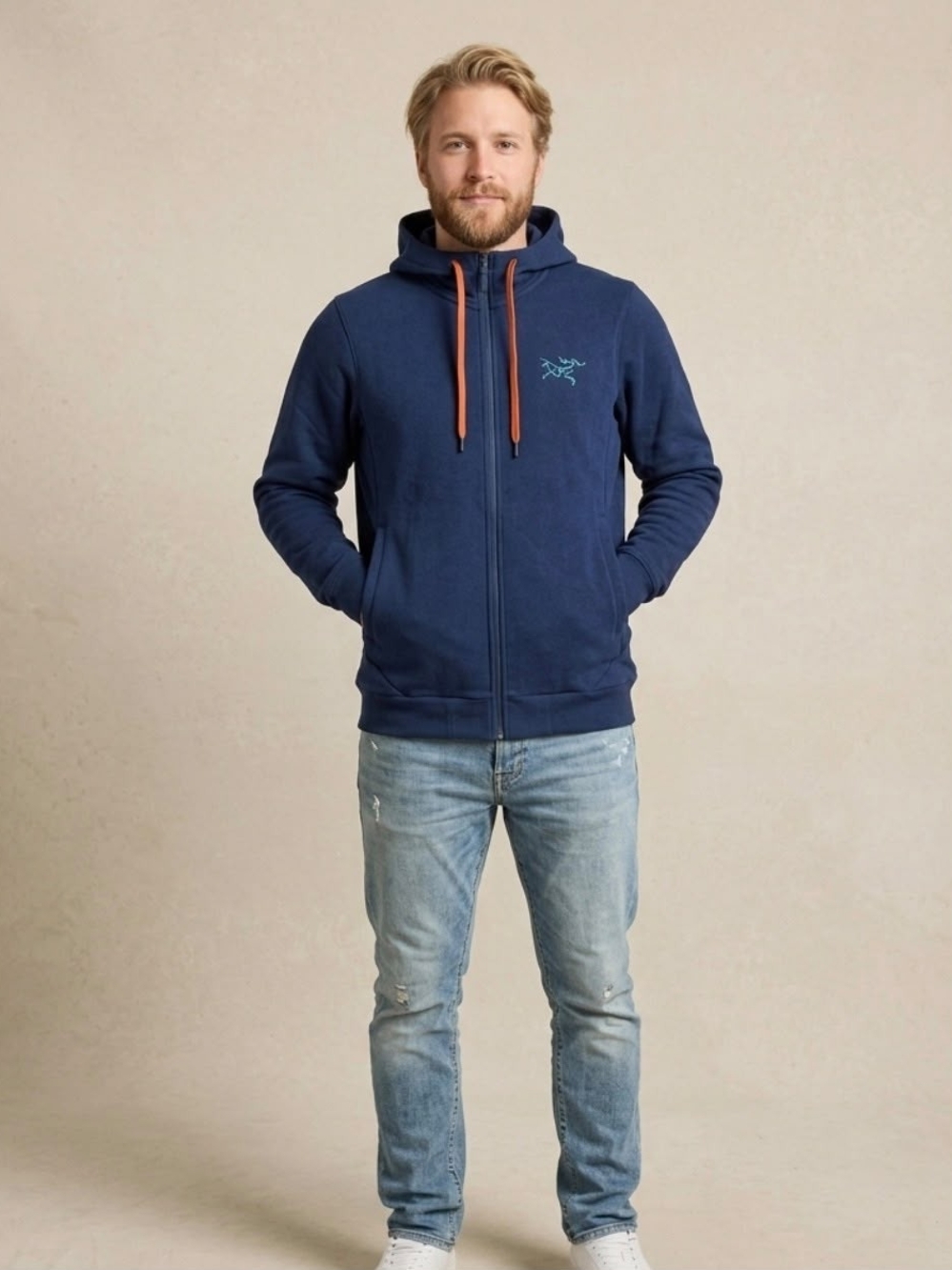 Arc'teryx Bird Emblem Full Zip Hoody Men's S LNY Panthera Navy Blue Orange 27822